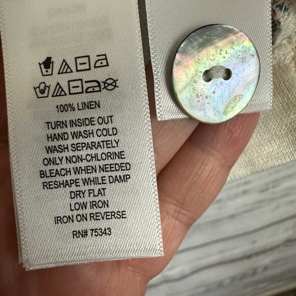 Womens Cynthia Rowley 100% Linen SS Knit Botanical Leaf Print Back Button Top XL - Picture 6 of 6